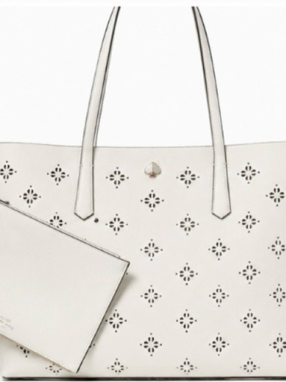 kate spade Cream Perforated Leather Tote with Detachable Pouch